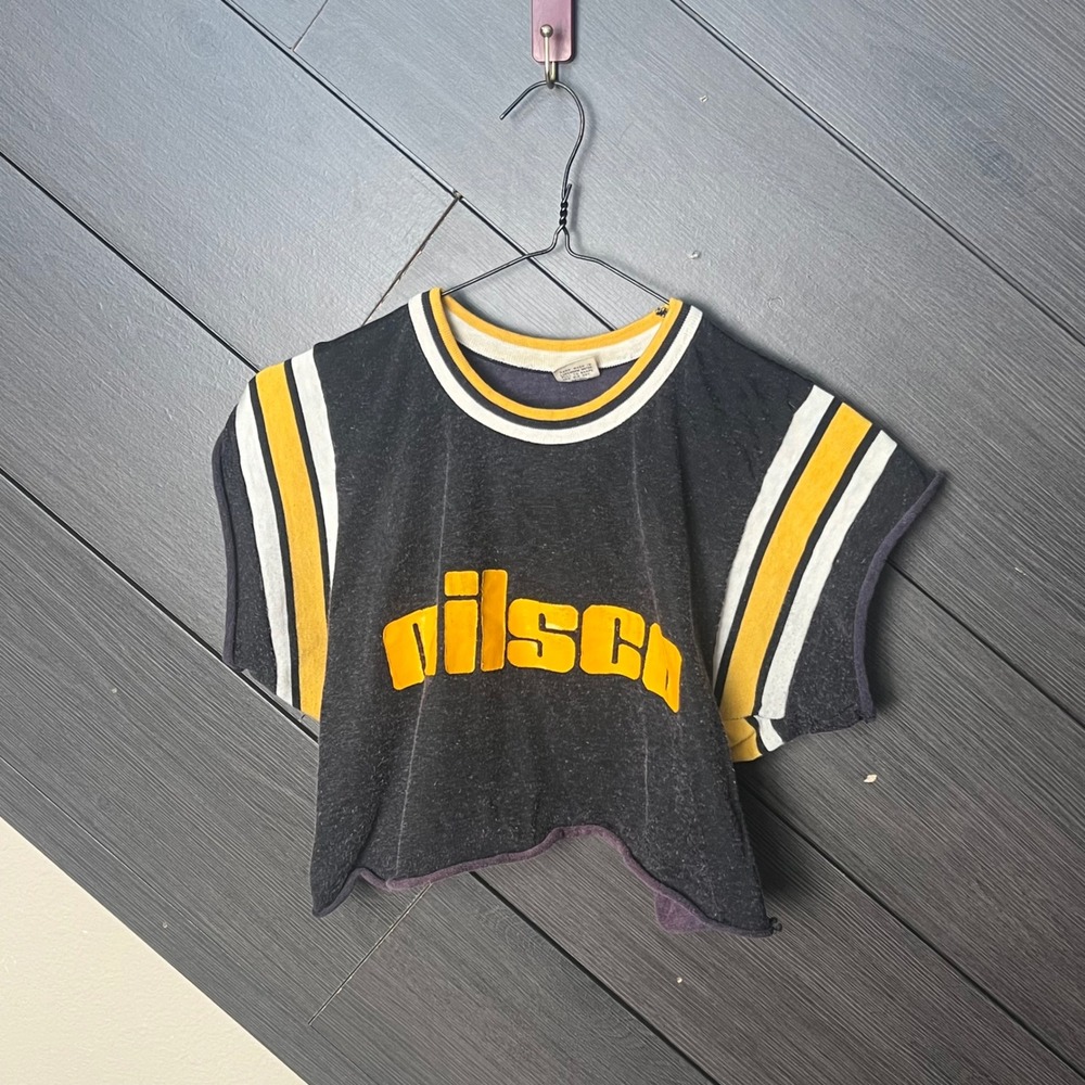 Mason Vintage S/M 90s Cropped Tee Black Yellow Football Style 38-40‎
